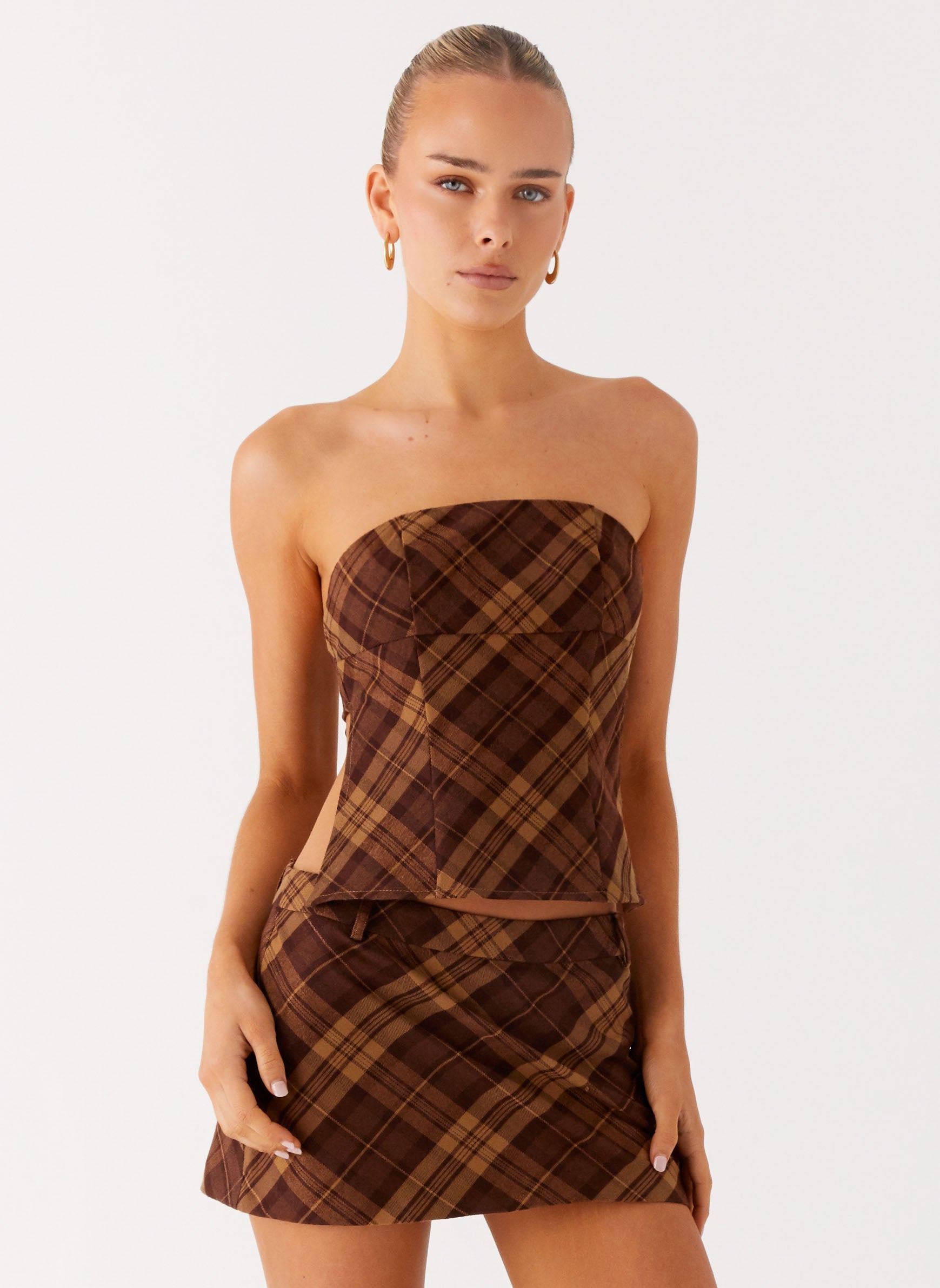 Kira Strapless Top - Plaid
