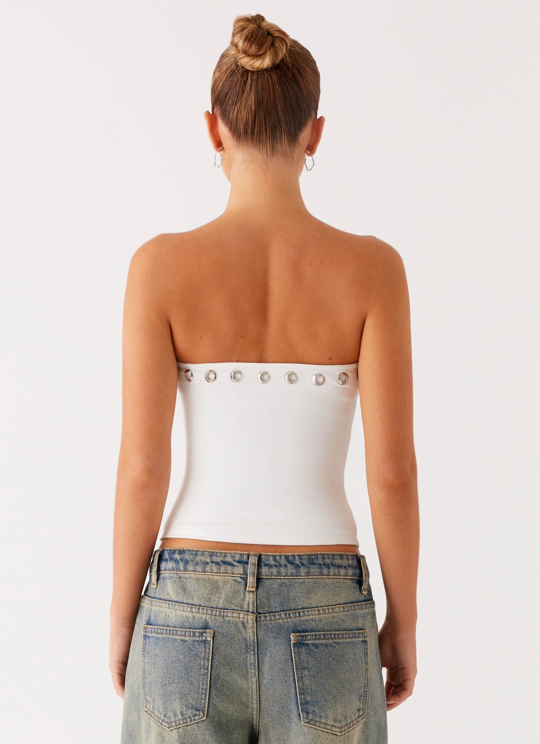 Miku Eyelet Strapless Top - White