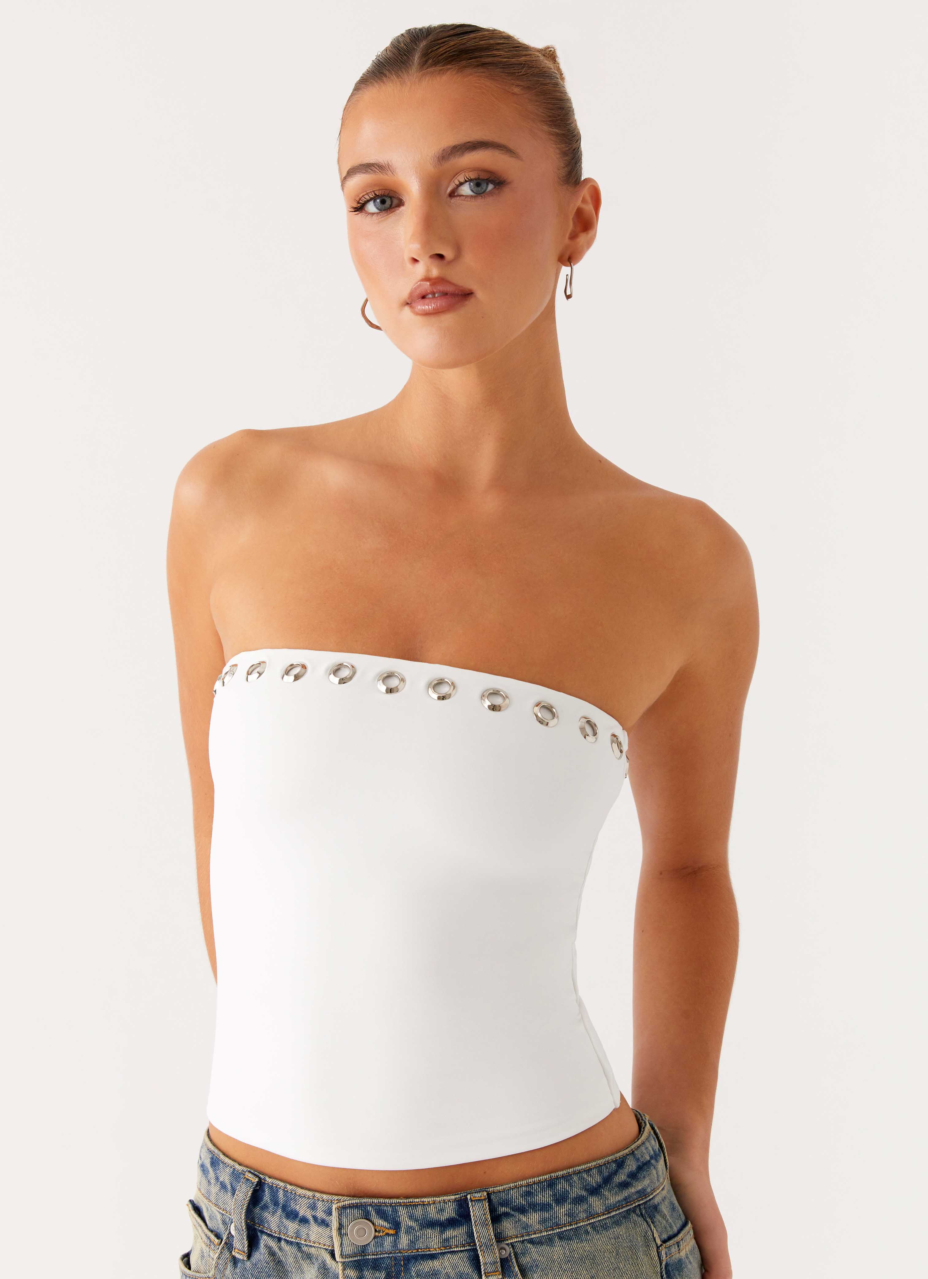 Miku Eyelet Strapless Top - White